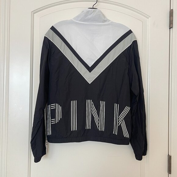 Victoria's Secret Pink XS X Jacket Windbreaker White Black Logo - Picture 1 of 5
